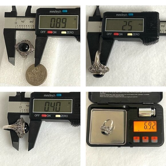 Sterling Silver 925 Thailand Scrollwork Filigree Oval Black Onyx Ring Sz 6.75 - Picture 10 of 16